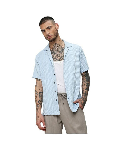 Men's Light Blue Self-Design Block Shirt