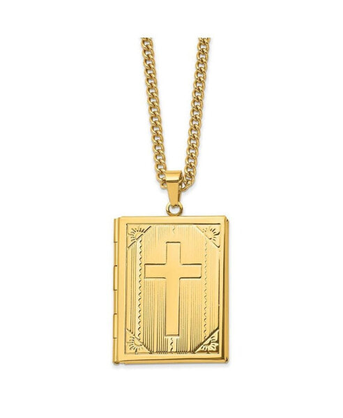 Chisel yellow IP-plated Cross Bible Locket Pendant Curb Chain Necklace