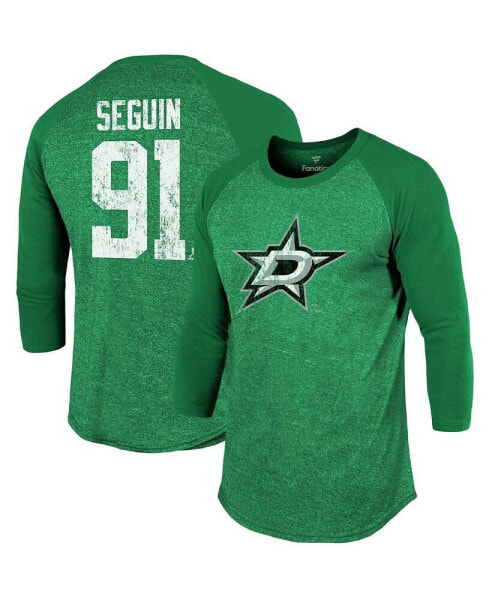 Men's Tyler Seguin Kelly Green Dallas Stars Name and Number Tri-Blend Raglan 3/4-Sleeve T-shirt