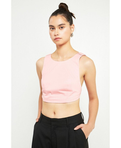 Women's Elastic Band Open Back Crop Top