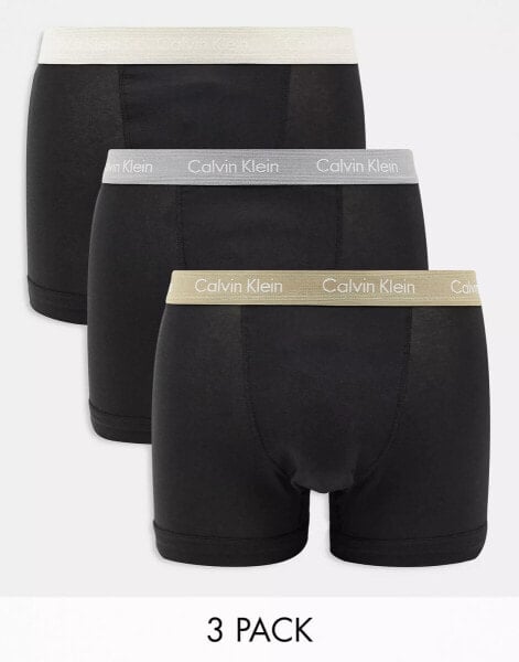 Calvin Klein ASOS Exclusive 3-pack of trunks with contrast waistbands in black