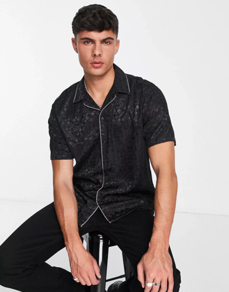 River Island short sleeve geo western shirt in black