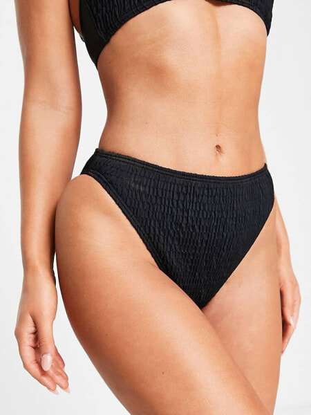 South Beach exclusive mix and match crinkle high waist bikini bottom in black  
