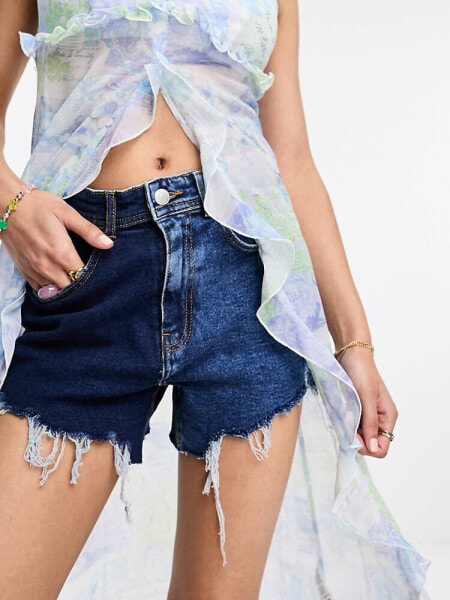 Noisy May two tone denim shorts in blue