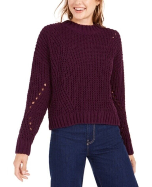 Free People Wynter Women's Eyelet Mockneck Crop Sweater Irises XS