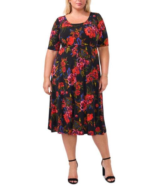 Plus Size Printed Round-Neck Midi Jersey Dress