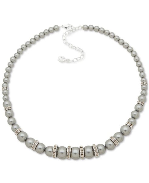 Pavé Rondell Bead & Color Imitation Pearl Collar Necklace, 16" + 3" extender