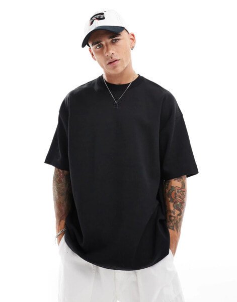 ASOS DESIGN Premium interlock oversized t-shirt 300gsm in black