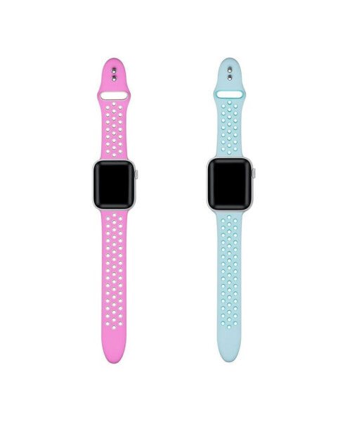 Breathable Sport 2-Pack Mint and Pink Silicone Bands for Apple Watch, 42mm-44mm