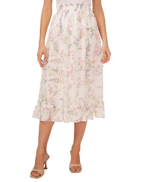 Women's Floral-Print Smocked-Waist Tiered Midi Skirt