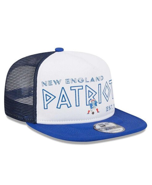 Men's White, Royal New England Patriots Gridiron Classics Banger 9FIFTY Trucker Snapback Hat