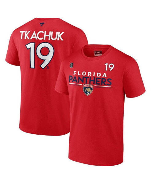 Men's Matthew Tkachuk Red Florida Panthers 2024 Stanley Cup Final Authentic Pro Name Number T-Shirt