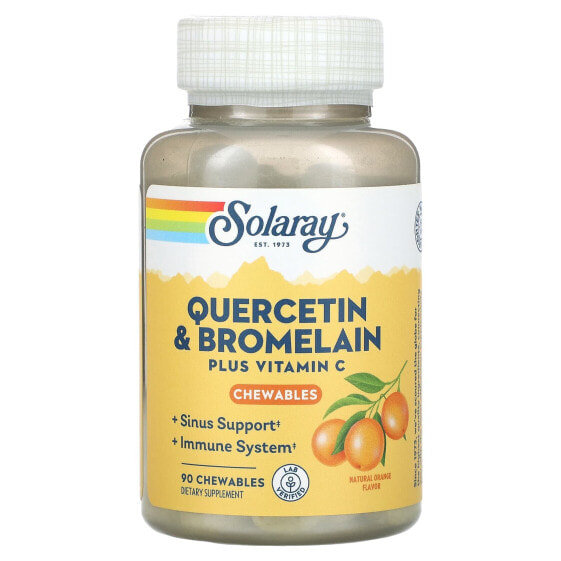 Жевательные таблетки Quercetin & Bromelain Plus Vitamin C 90 штук, натуральный апельсин, для пищеварительной системы, от SOLARAY.