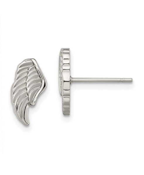 Stainless Steel Polished and Textured Wing Earrings