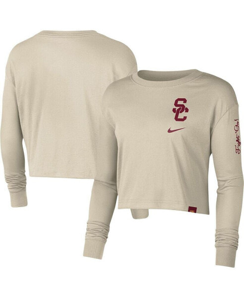 Women's Cream USC Trojans Varsity Letter Long Sleeve Crop Top