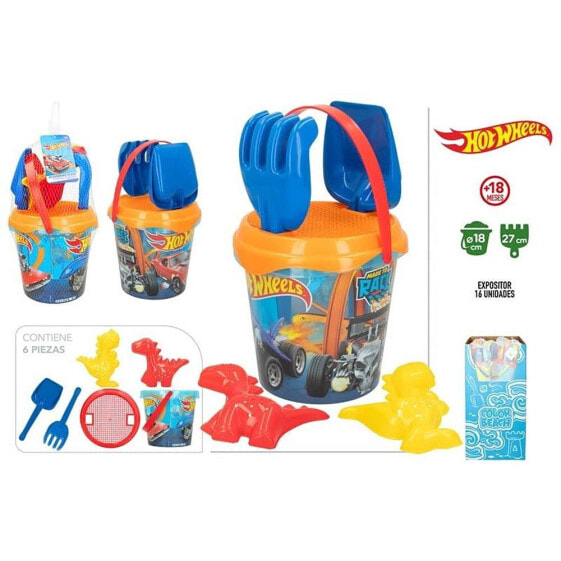 COLOR BABY Hot Wheels 18 cm With Sieve. Shovel. Rake And 2 Molds In Net beach bucket