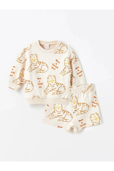 LCW baby Bisiklet Yaka Uzun Kollu Erkek Bebek Sweatshirt ve Şort 2'li Takım lcw