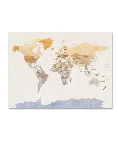 Michael Tompsett 'Watercolour Political Map of the World' Canvas Art - 24" x 32"