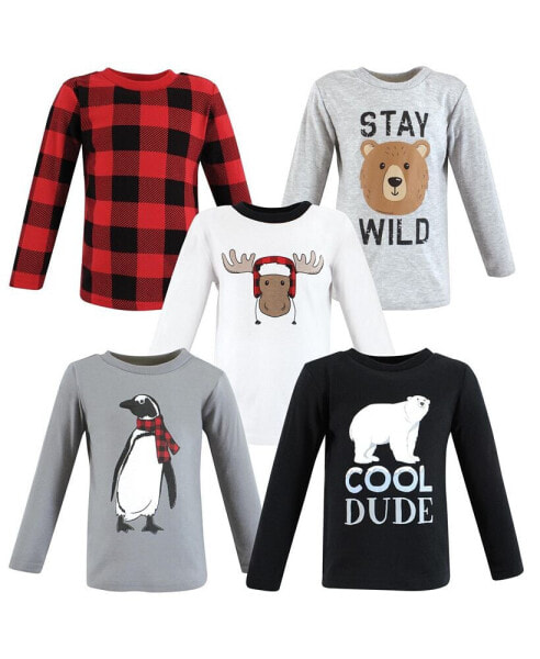 Baby Boys Long Sleeve T-Shirts, Winter Penguin Moose
