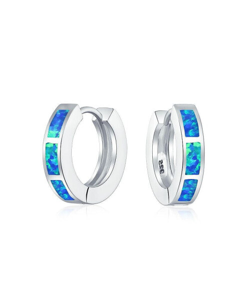 Серьги Bling Jewelry Blue Opal Huggie Hoop