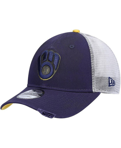 Men's Navy Milwaukee Brewers Primary Logo Team Rustic Trucker 9Twenty Snapback Hat