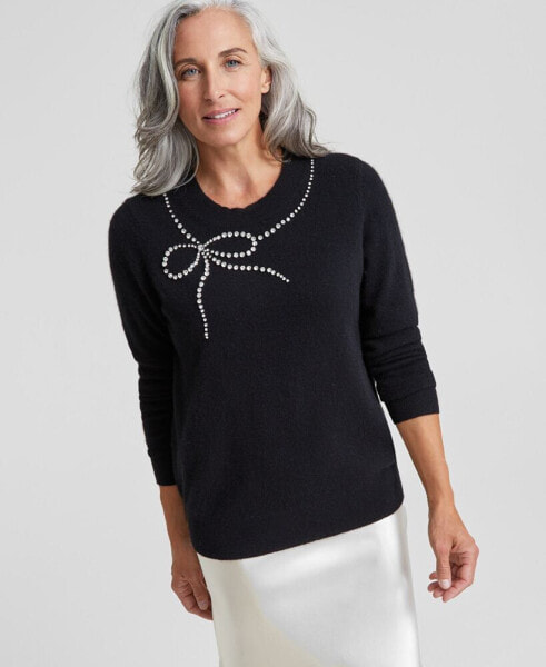 Women's Cashmere Bow-Embellished Crewneck Sweater, Created for Macy's