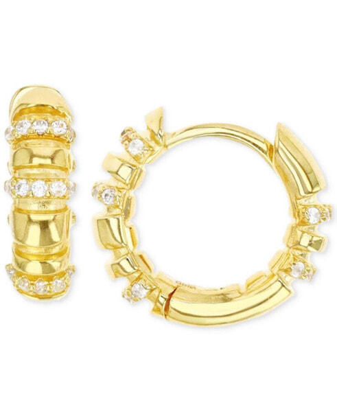 Cubic Zirconia Multirow Small Hoop Earrings 14k Gold-Plated Sterling Silver, 0.59"