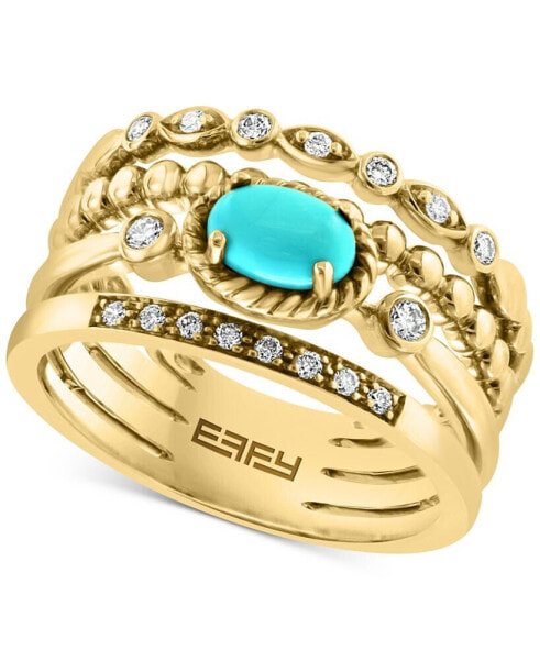 EFFY® Turquoise & Diamond (1/6 ct. t.w.) Multirow Ring in 14k Gold