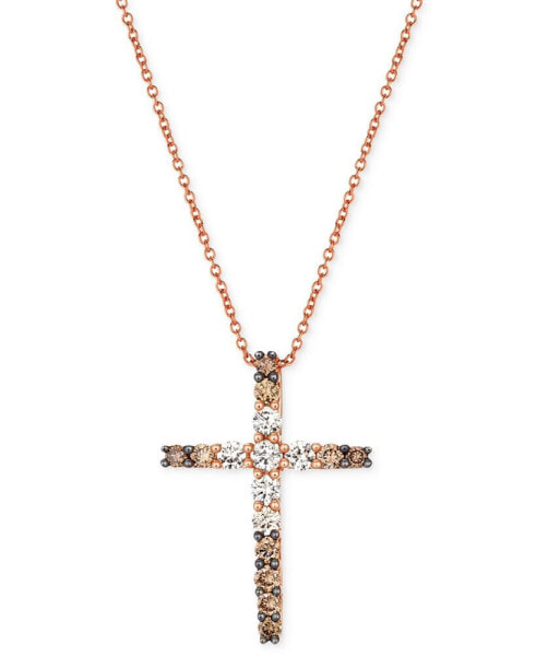 Chocolate Ombré Diamond Cross 18" Pendant Necklace (1/2 ct. t.w.) in 14k Gold (Also Available in Rose Gold or White Gold)