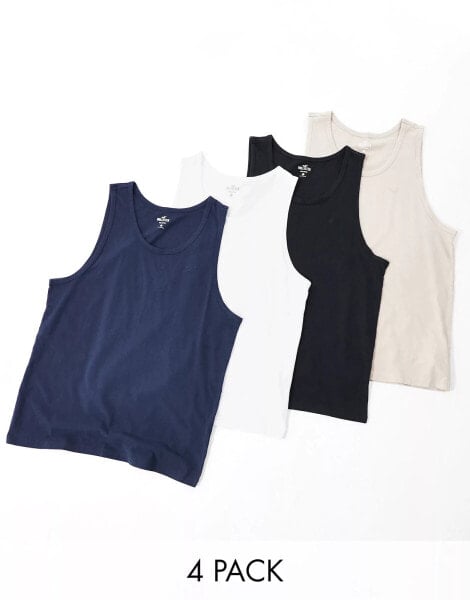 Hollister 4 pack icon logo vest in white/tan/blue/black