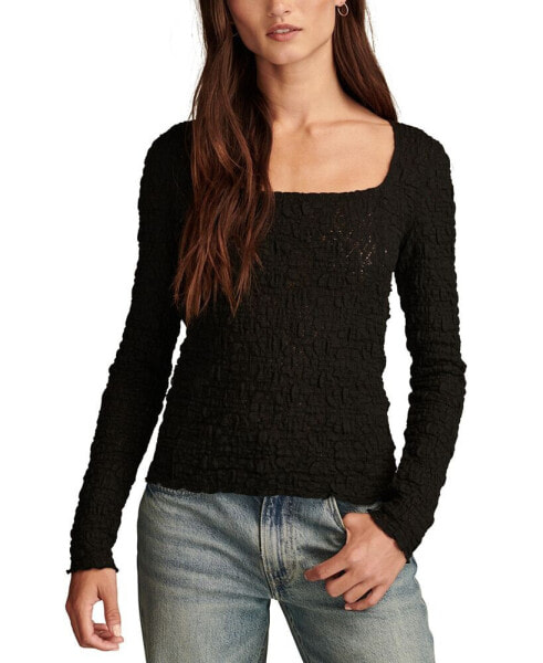 Women's Textured-Lace Square-Neck Top