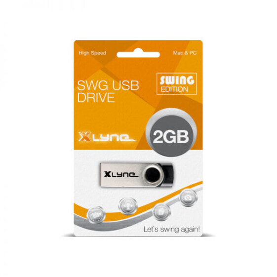 Xlyne Swing - 2 GB - USB Type-A - 2.0 - 8 MB/s - Swivel - Black,Silver