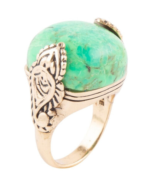Ornate Bronze and Genuine Lime Turquoise Rings