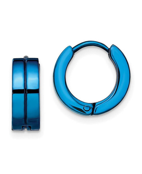 Stainless Steel Polished Blue plated Hinged Hoop Earrings