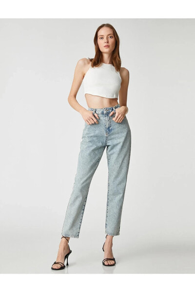 Yüksek Bel Kot Pantolon Rahat Kesim Hafif Dar Paça - Mom Jeans