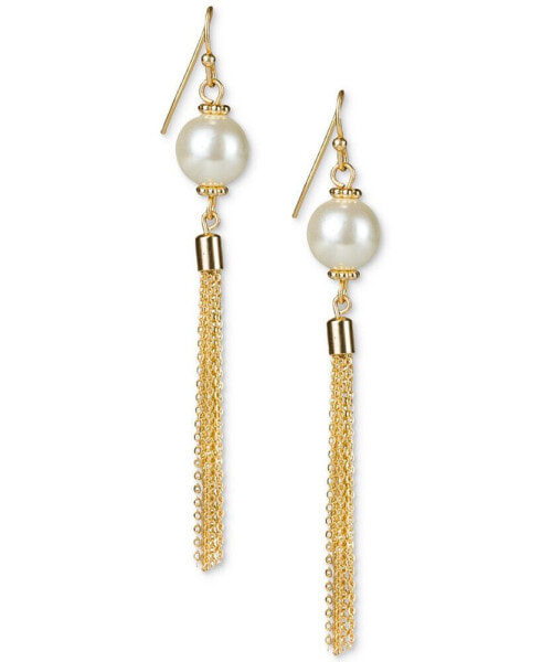 Gold-Tone Imitation Pearl Tassel Earrings