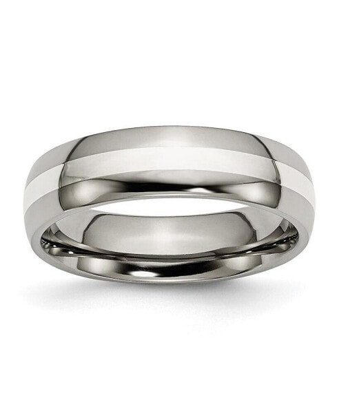 Titanium Polished with Sterling Silver Inlay Wedding Band Ring