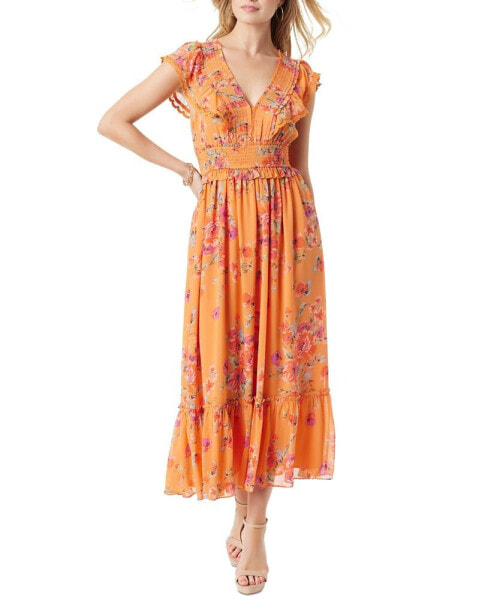 Платье макси с рюшами и цветочным принтом Jessica Simpson Phillipa для женщин