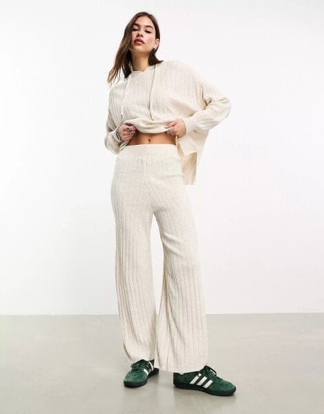 ONLY ribbed knit trouser co-ord in cream