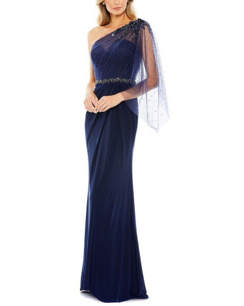 Mac Duggal Embellished One Shoulder Draped Gown Women's 4