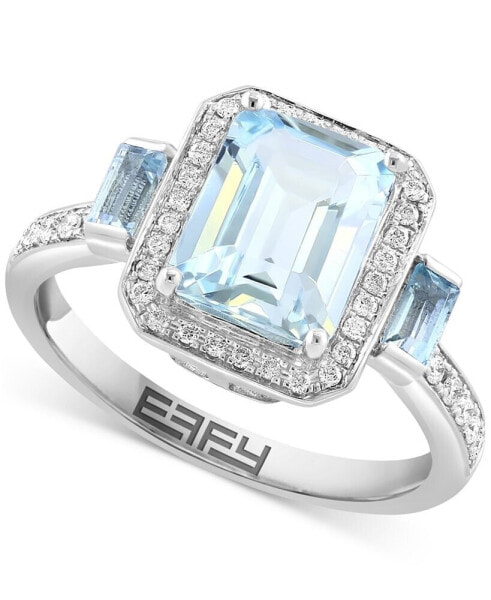 EFFY® Aquamarine (2-1/5 ct. t.w.), Sky Blue Topaz (1/5 ct. t.w.) & Diamond (1/5 ct. t.w.) Halo Statement Ring in 14k White Gold