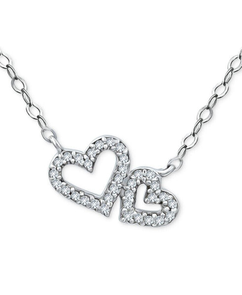 Cubic Zirconia Double Heart Pendant Necklace, 16" + 2" extender, Created for Macy's