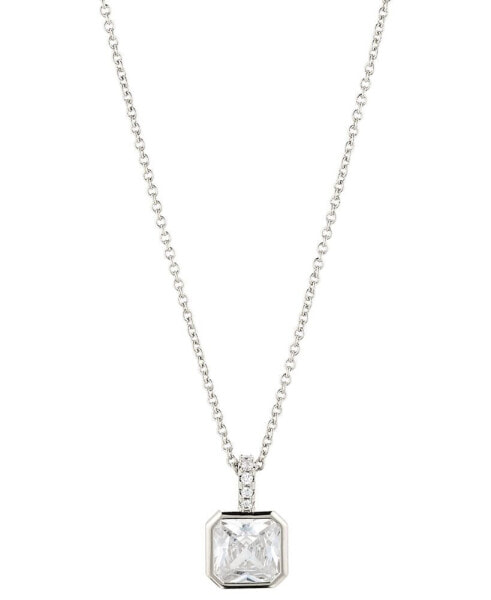 Silver-Tone Radiant-Cut Cubic Zirconia Pendant Necklace, 16" + 2" extender, Created For Macy's