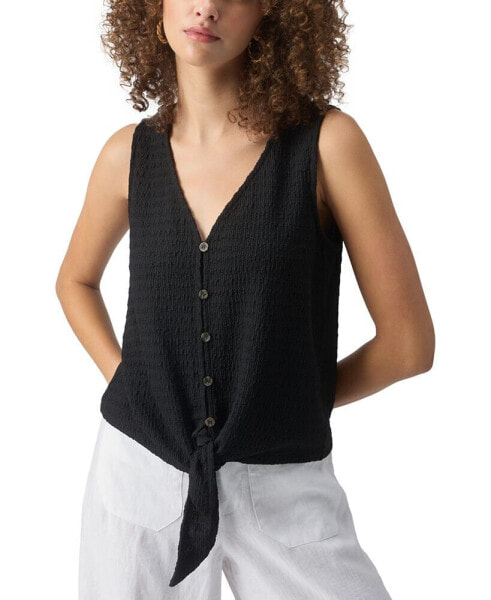 Women's Link Up Textured Button-Front Tie-Hem Top