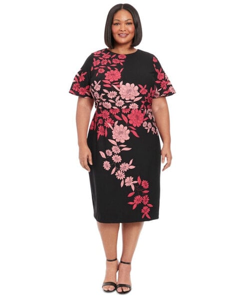 Plus Size Printed Short-Sleeve Midi Dress