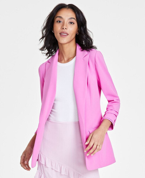 Women's Notch-Lapel Ruched-Sleeve Open-Front Blazer, Created for Macy's