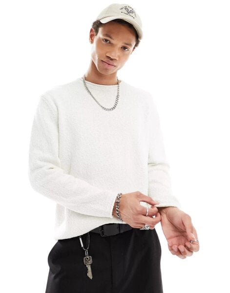 Pull&Bear textured fine knitted jumper in ecru