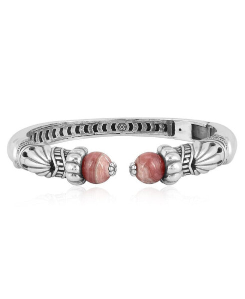 Sterling Silver Rhodochrosite Gemstone Hinged Cuff Bracelet Size Medium