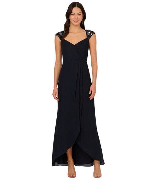 Women's Cap-Sleeve Chiffon Mermaid Gown