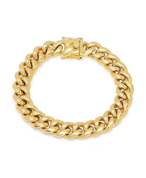 Men's 18k gold Plated Stainless Steel Miami Cuban Chain Link Style Bracelet with 12mm Box Clasp Bracelet